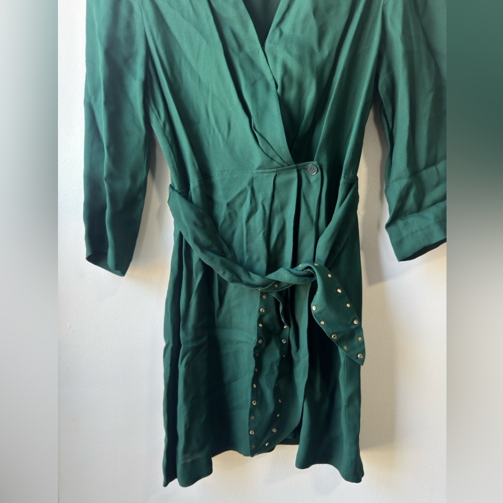 Sandro Elegant Green Wrap Mini Dress - Picture 11 of 15